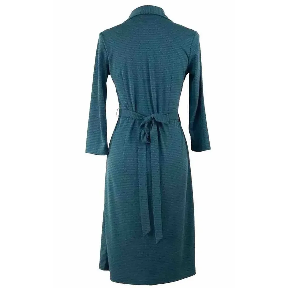 LOFT Size 2 Teal Green Black Printed Wrap Dress Long Sleeve - Picture 4 of 8